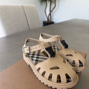 Burberry Kids Tan Logo Clog Sandals